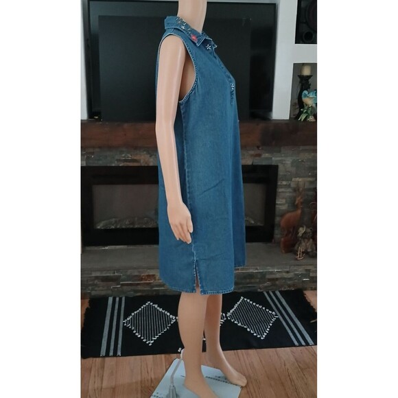 Women's Large Denim Dress Cotton Embroidered Lightweight Summer Spring Beachy - Picture 6 of 11
